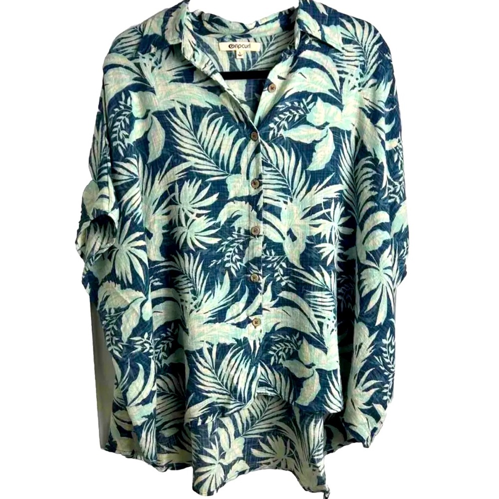 Rip Curl Womens Sun Rays Oversized Button Up Tropical Shirt Large